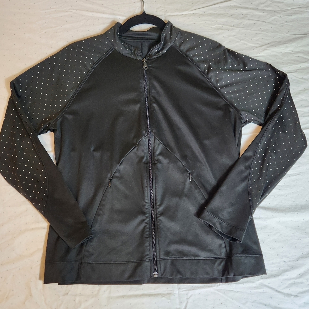 Soma Women's Black Activewear Jacket with White Polka Dots Accents SKU F07